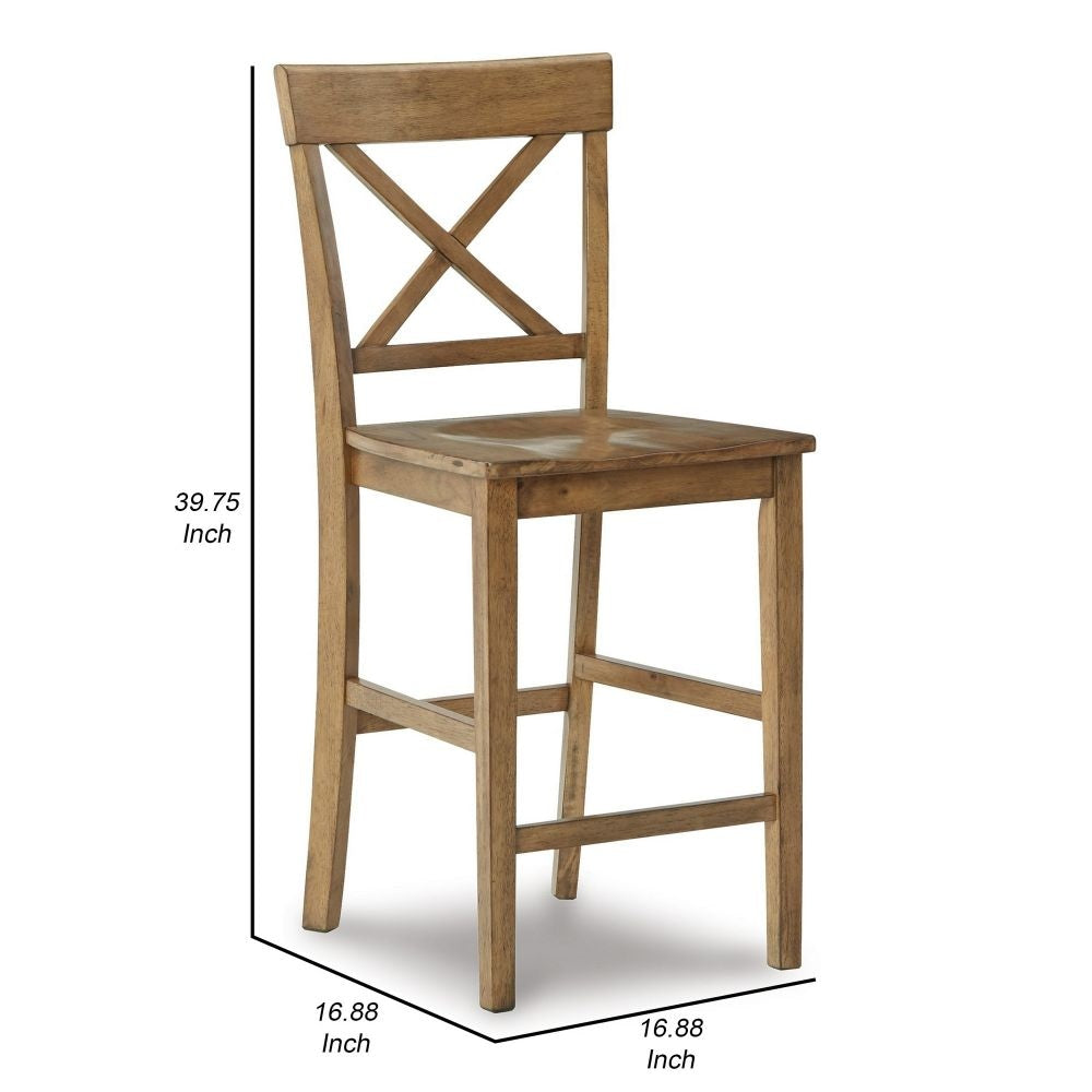Shya 25 Inch Counter Stool Set of 2 Crossed Back Natural Brown Finish By Casagear Home BM296619