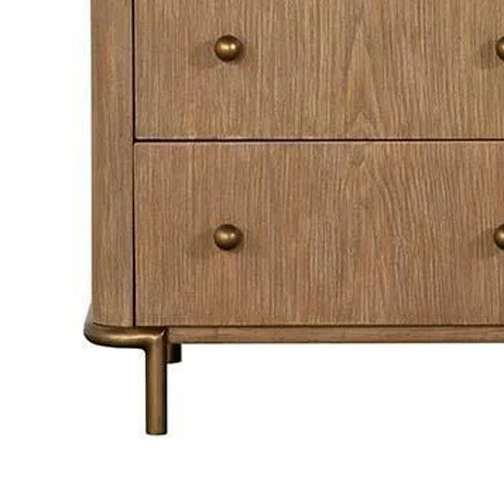 Hiz 29 Inch 3 Drawer Nightstand with Dual USB Ports Brass Legs Brown By Casagear Home BM296627