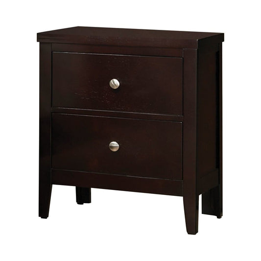 Con 26 Inch Modern 2 Drawer Nightstand, Silver Knobs, Cappuccino Brown By Casagear Home