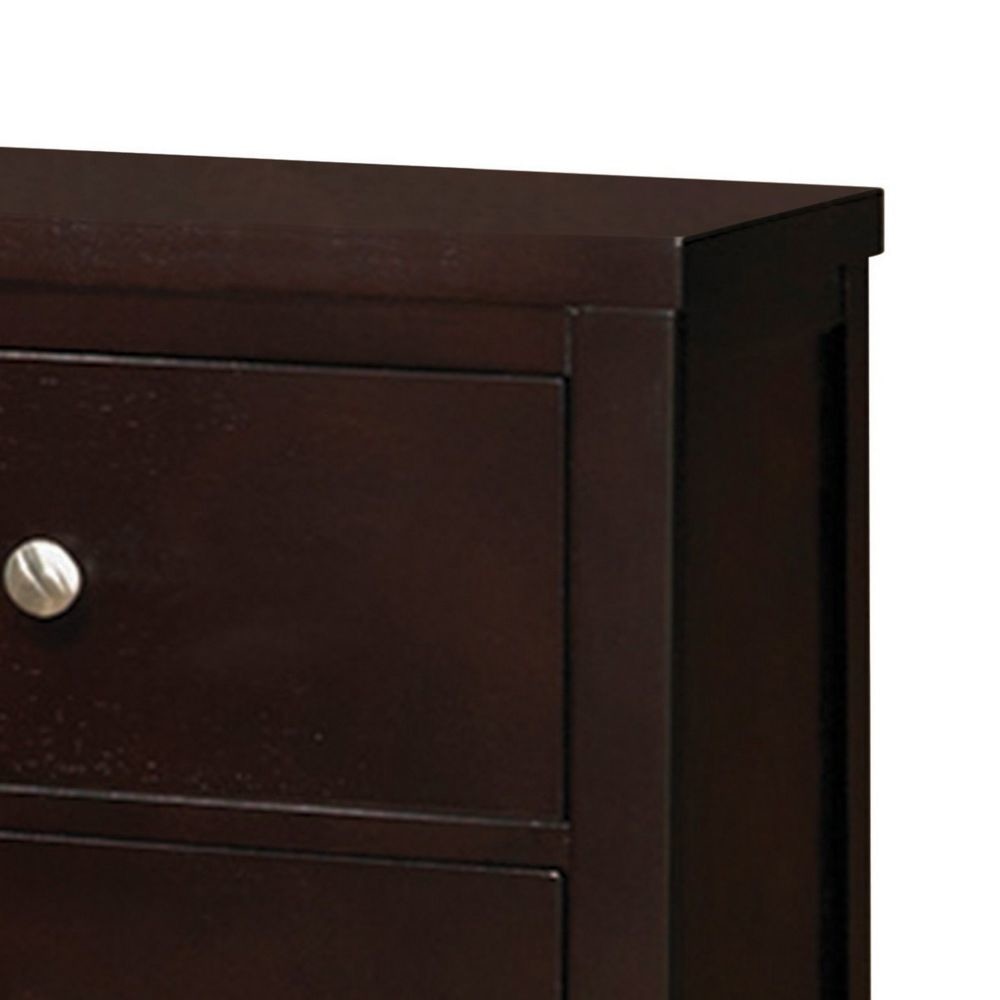 Con 26 Inch Modern 2 Drawer Nightstand Silver Knobs Cappuccino Brown By Casagear Home BM296652