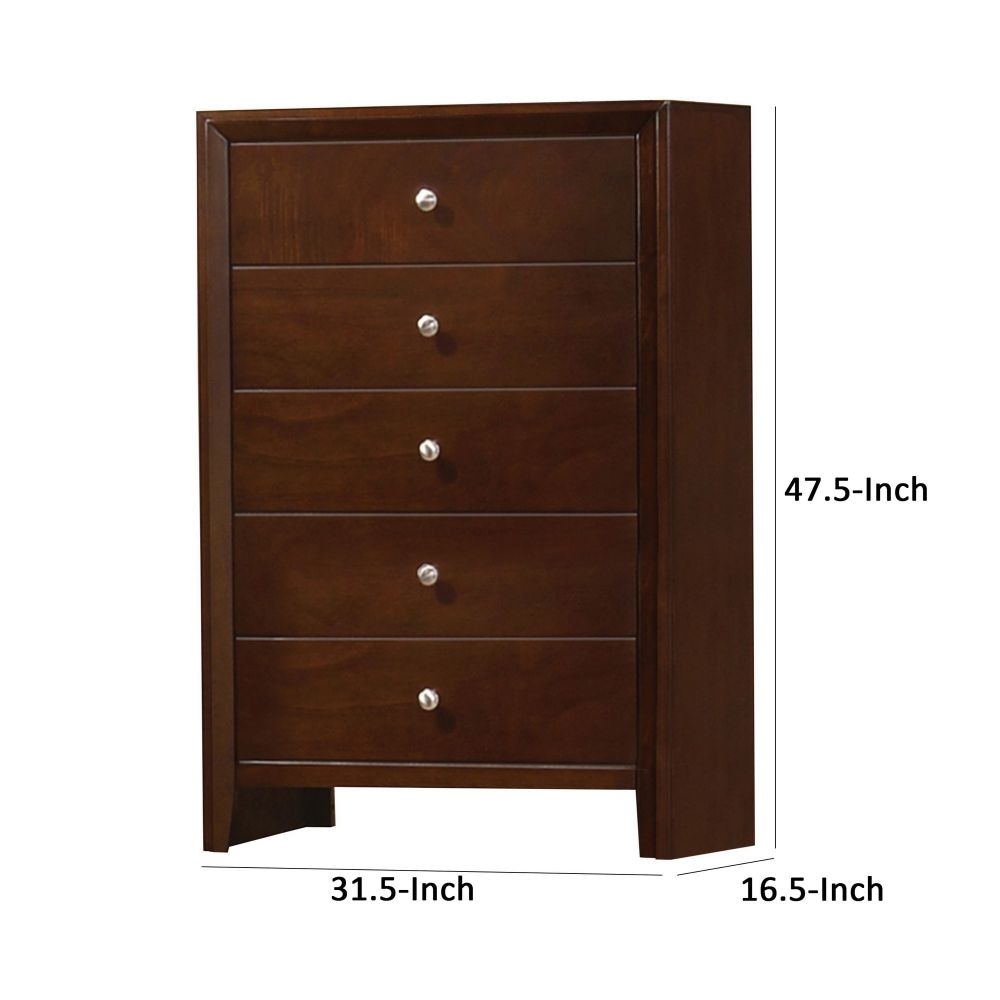 Edw 48 Inch Classic Tall 5 Drawer Dresser Chest Silver Knobs Merlot Brown By Casagear Home BM296657