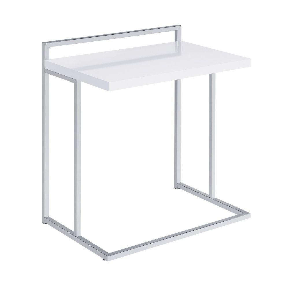 Dey 27 Inch Modern C Side Table, Gloss White Wood Top, Chrome Metal Base By Casagear Home