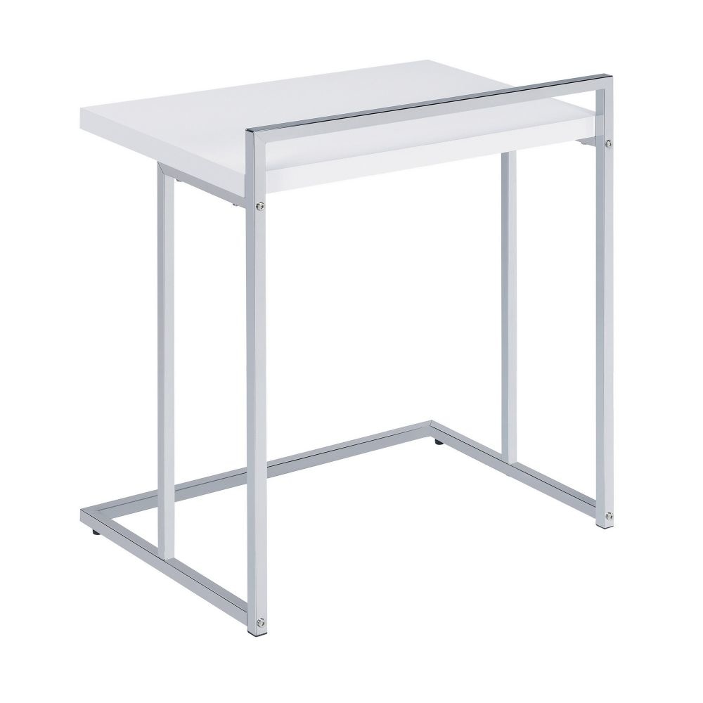 Dey 27 Inch Modern C Side Table Gloss White Wood Top Chrome Metal Base By Casagear Home BM296660