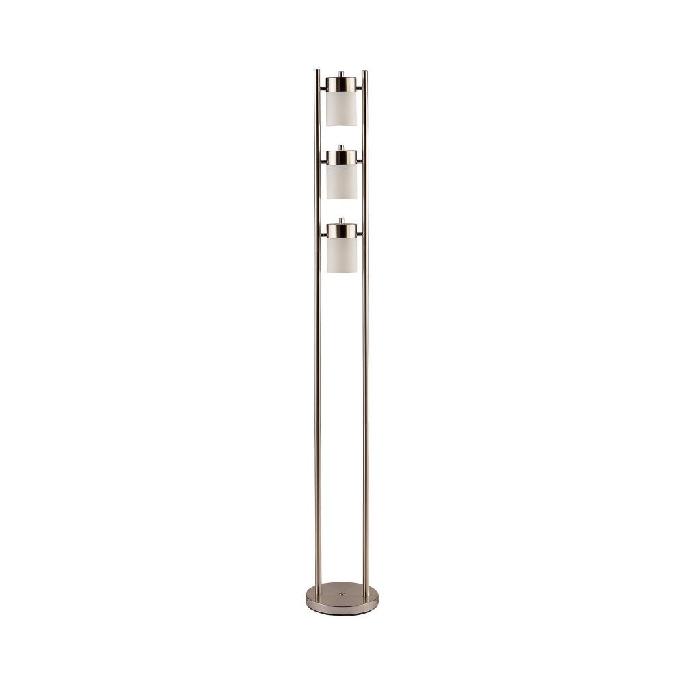65 Inch Silver Floor Lamp, 3 Horizontal Swivel Lights, Frosted Glass Shade By Casagear Home