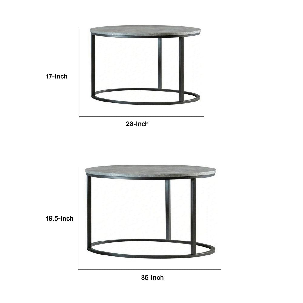 20 17 Inch Round Nesting Coffee Tables Smooth Gray Faux Marble Surfaces By Casagear Home BM296688