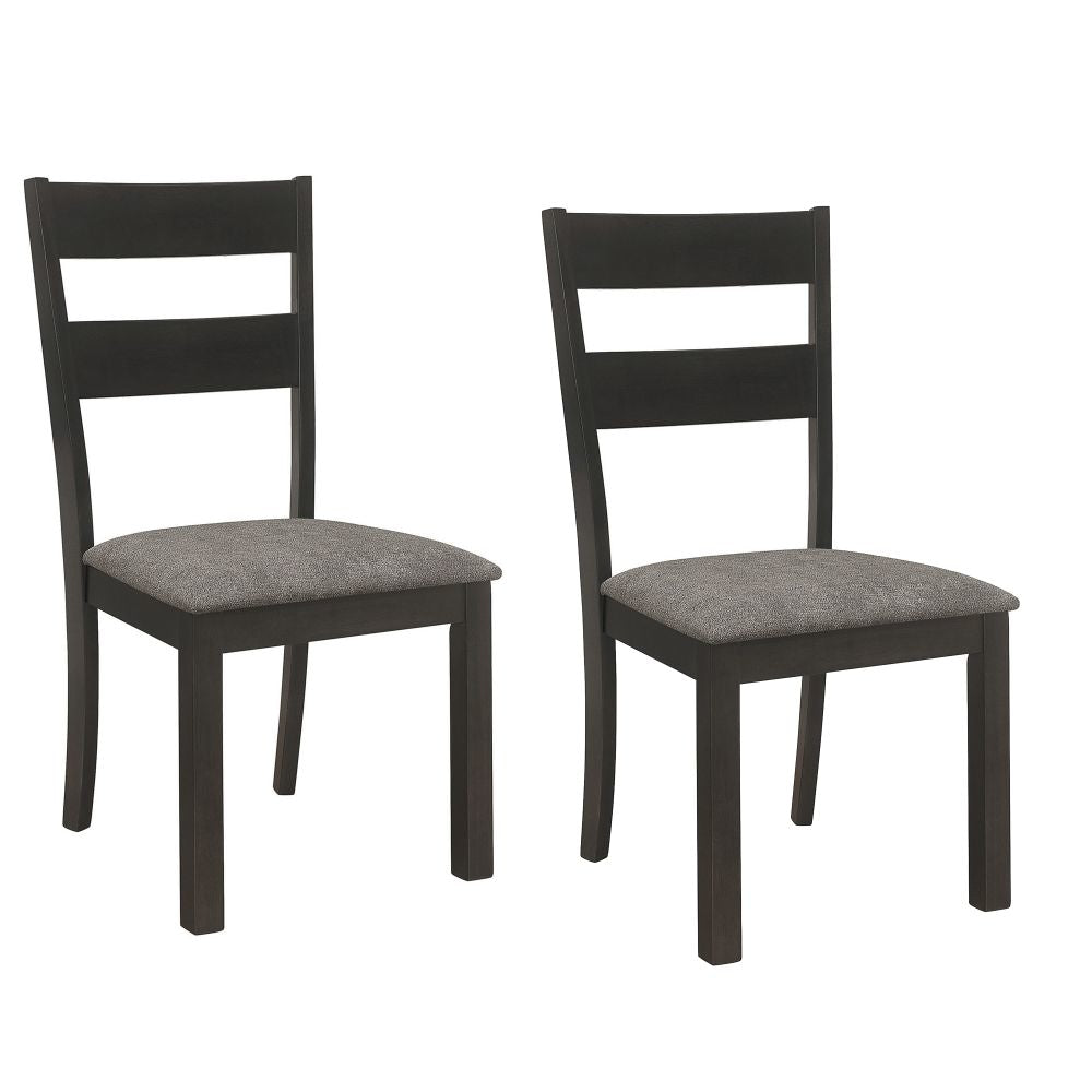 20 Inch Ladderback Dining Chair, Set of 2, Gray Fabric, Stained Black Frame By Casagear Home