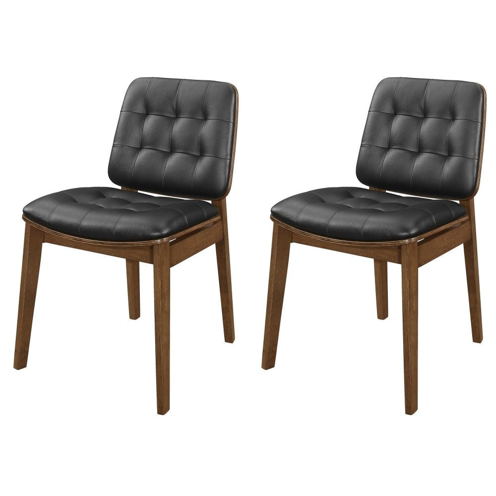 18 Inch Dining Chair, Set of 2, Black Vegan Faux Leather, Tufted Seat  By Casagear Home