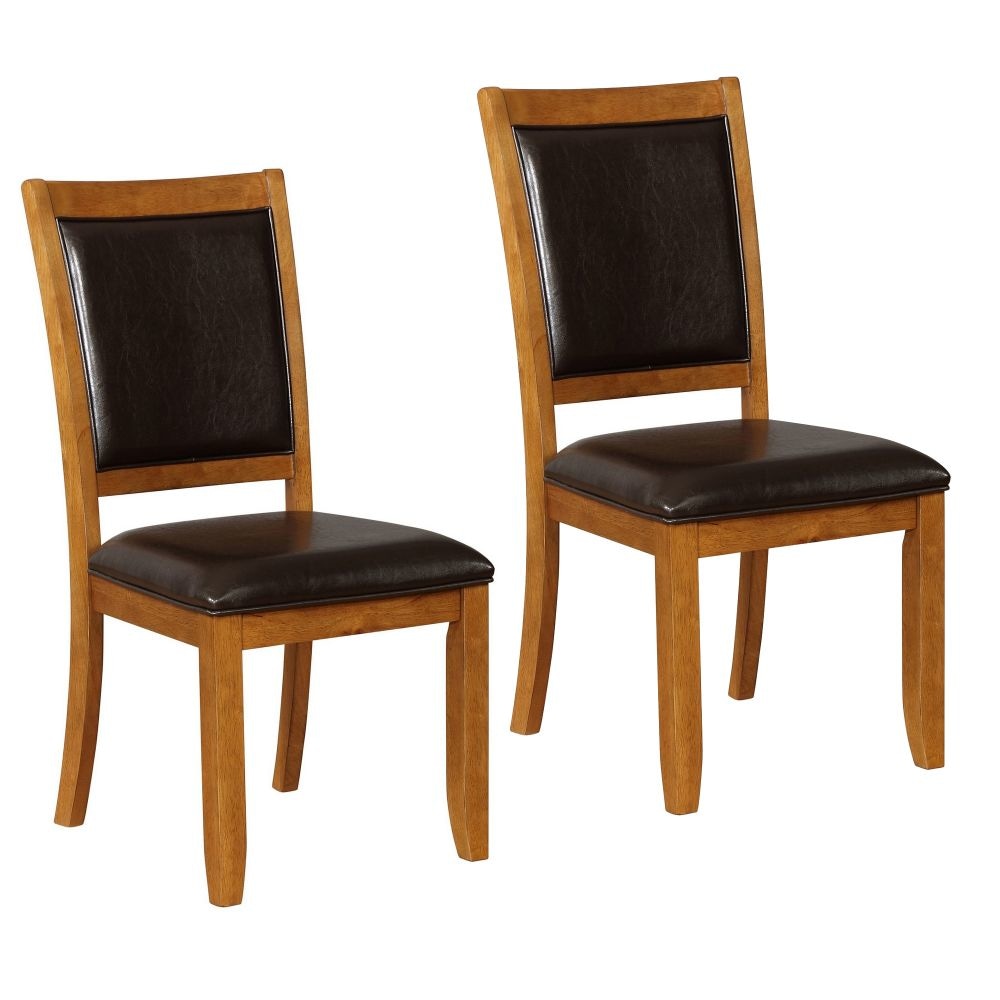 19 Inch Dining Chair, Set of 2, Brown Wood Frame, Faux Leather Seating By Casagear Home