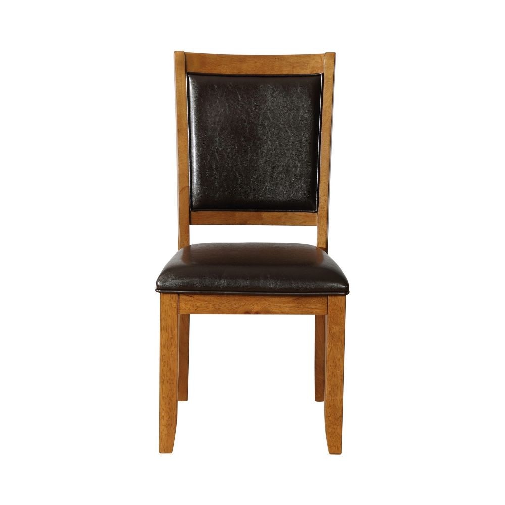 19 Inch Dining Chair Set of 2 Brown Wood Frame Faux Leather Seating By Casagear Home BM296728