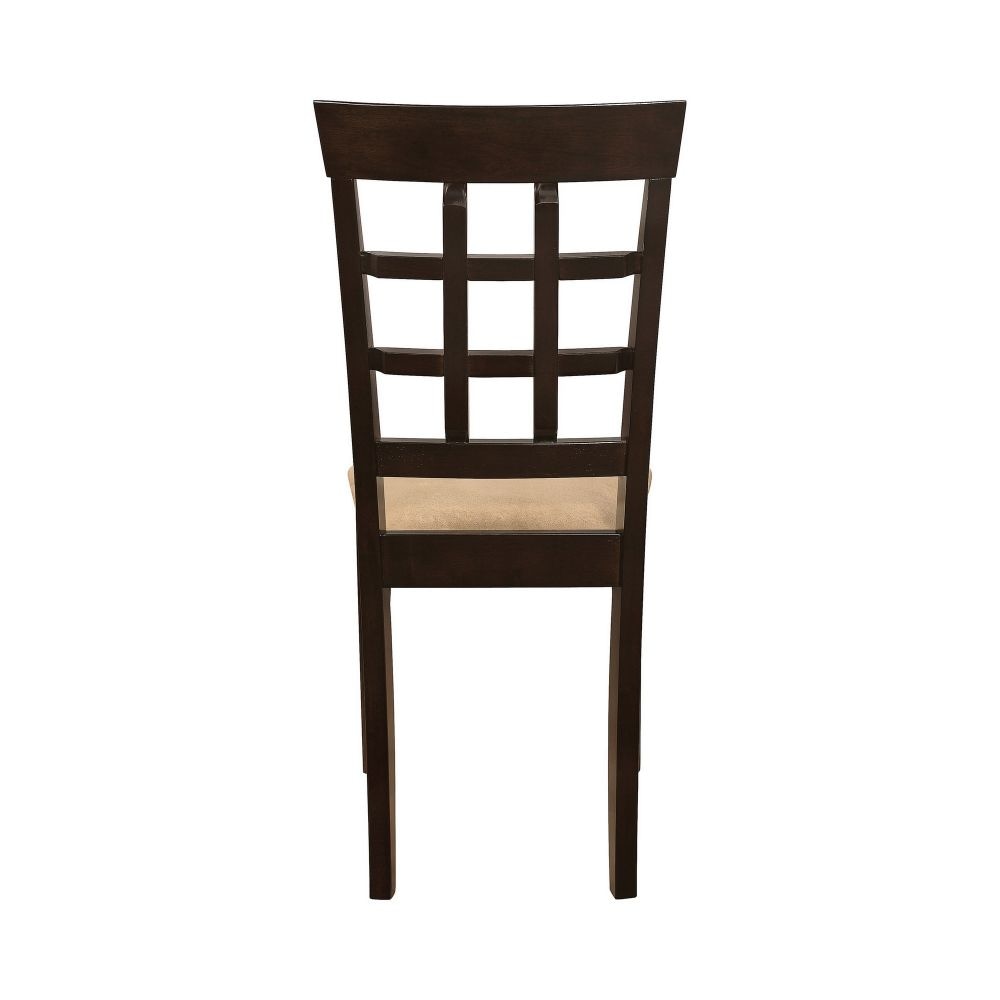 17 Inch Side Dining Chair Set of 2 Lattice Back Brown Wood Tan Fabric By Casagear Home BM296729