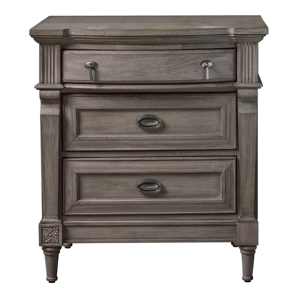 Ani 31 Inch 3 Drawer Nightstand, 2 USB Ports, Sand Blasted French Gray Wood By Casagear Home