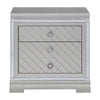 Axl 29 Inch 2 Drawer Nightstand USB Ports Embossed Mirror Trim Silver By Casagear Home BM296735