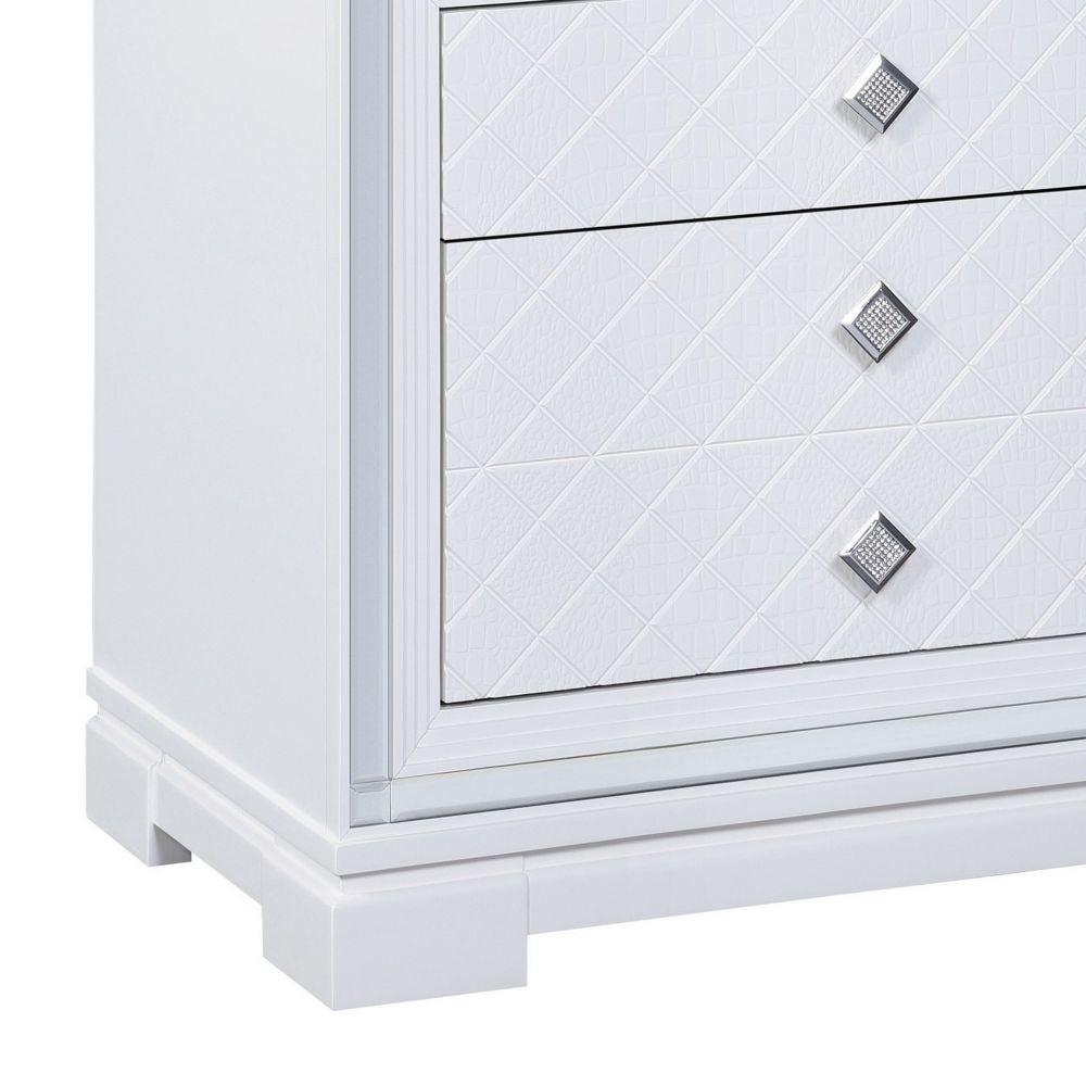 Axl 29 Inch 2 Drawer Nightstand USB Ports Embossed Mirror Trim White By Casagear Home BM296736