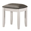18 Inch Vanity Stool, Foam Cushion, White Frame, Metallic Gray Faux Leather By Casagear Home