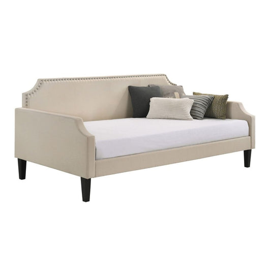 Pif Twin Daybed with Sleek Nailhead Trim, Taupe Brown Fabric Upholstery By Casagear Home