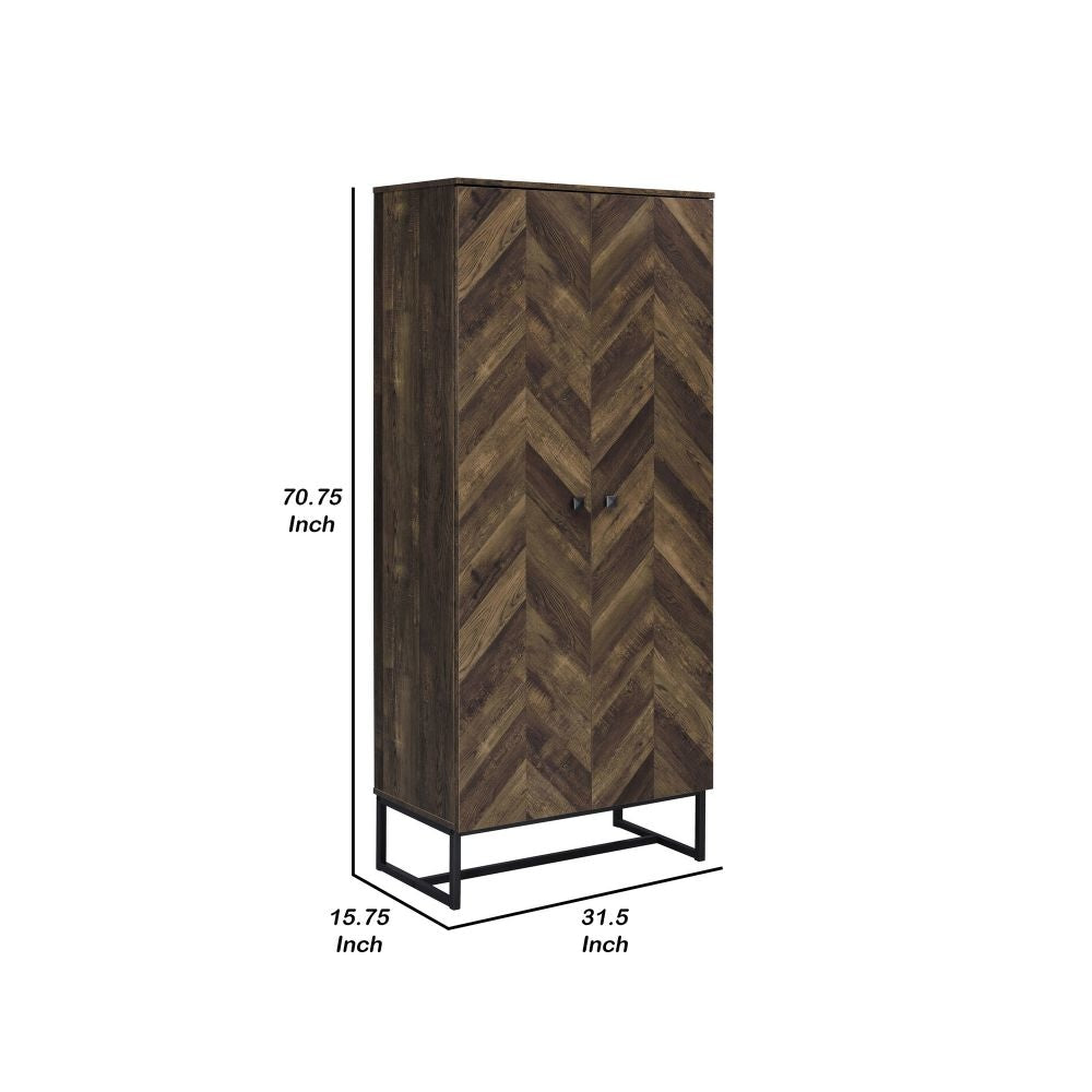 Akk 71 Inch 2 Door Tall Wardrobe Cabinet Sled Legs Chevron Wood Brown By Casagear Home BM296783