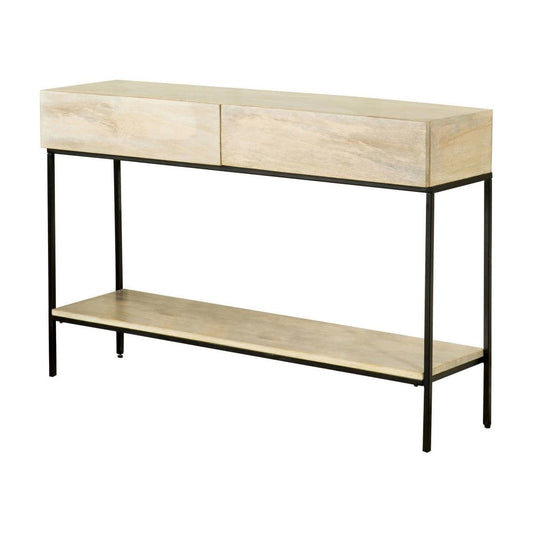 46 Inch 2 Drawer Console Table with Open Shelf, Sleek Straight Legs, Black By Casagear Home
