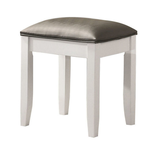 Felicity 16 Inch Upholstered Vanity Stool, Padded Seat, Glossy White By Casagear Home