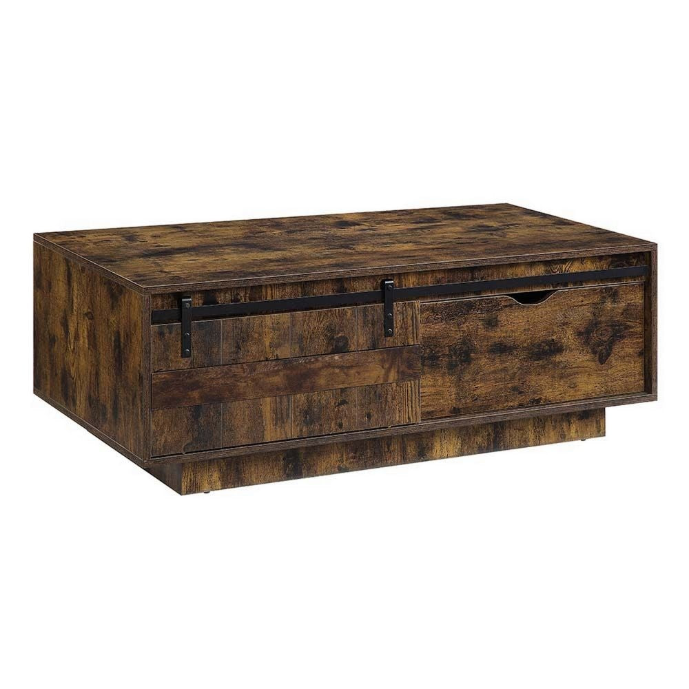 Rick Coffee Table | 47" | Barn Door | Single Drawer | Rustic Oak