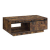 Rick 47 Inch Rustic Oak Coffee Table Sliding Barn Door Single Drawer By Casagear Home BM296807