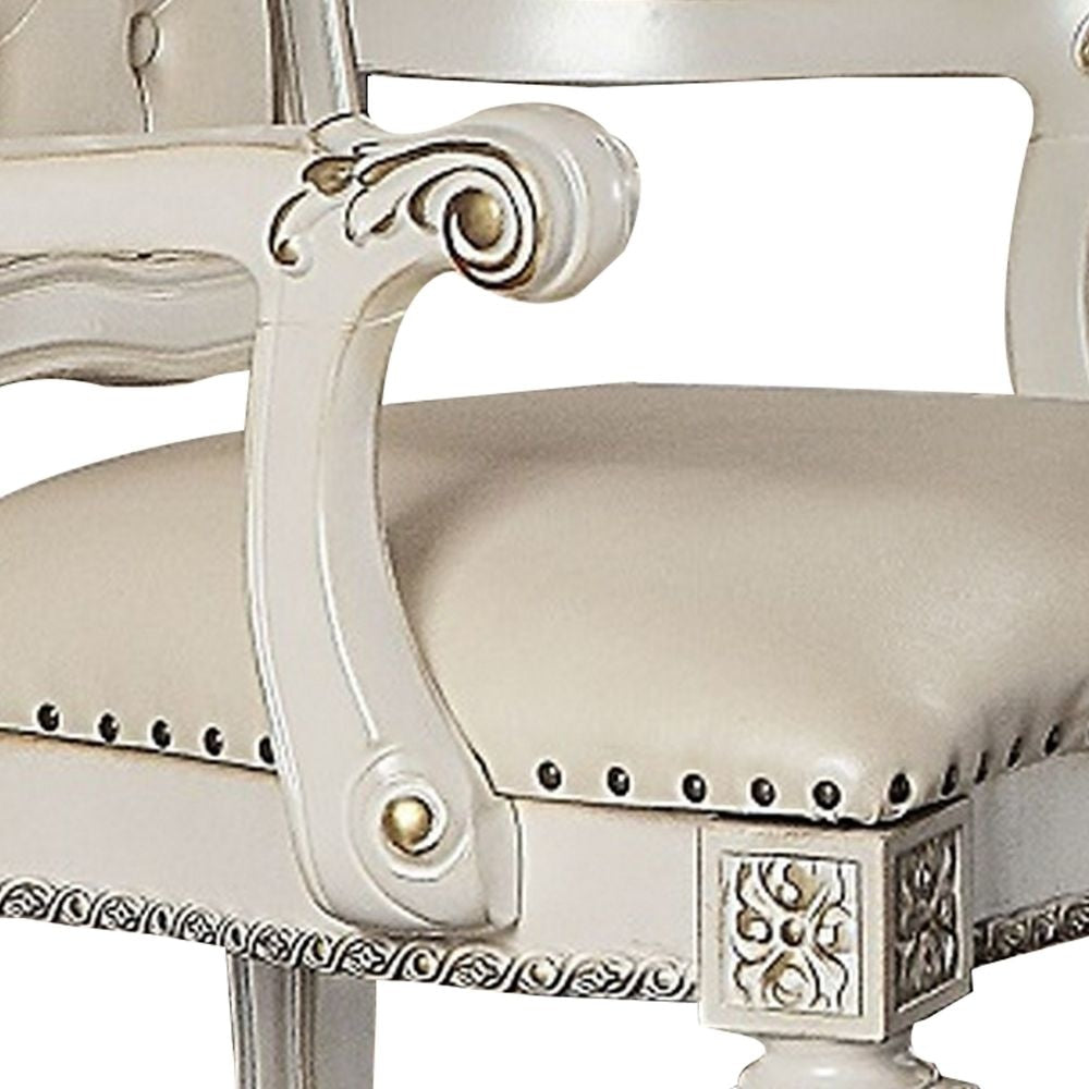 24 Inch Executive Office Armchair Scrolled Molded Trim Antique Pearl By Casagear Home BM296847