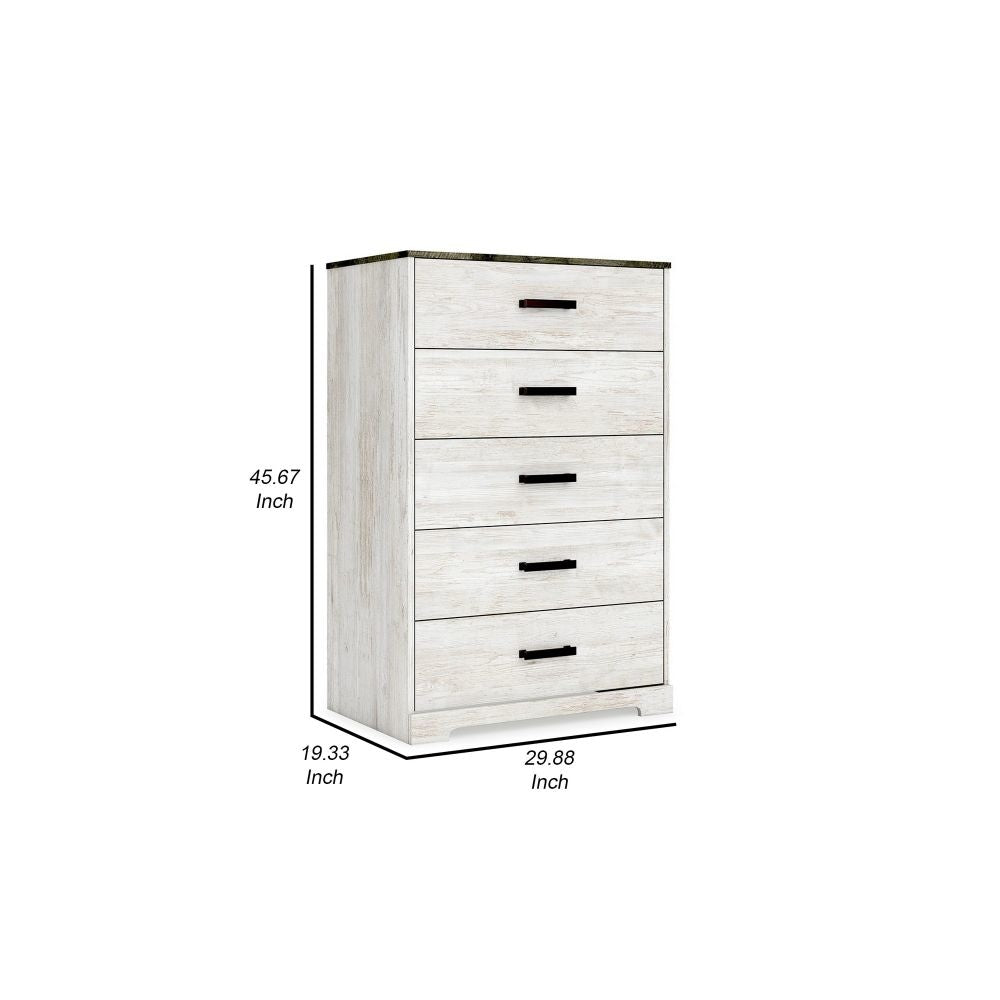 Wisp 46 Inch Tall Dresser Chest 5 Drawers Rustic Smooth White Finish By Casagear Home BM296889
