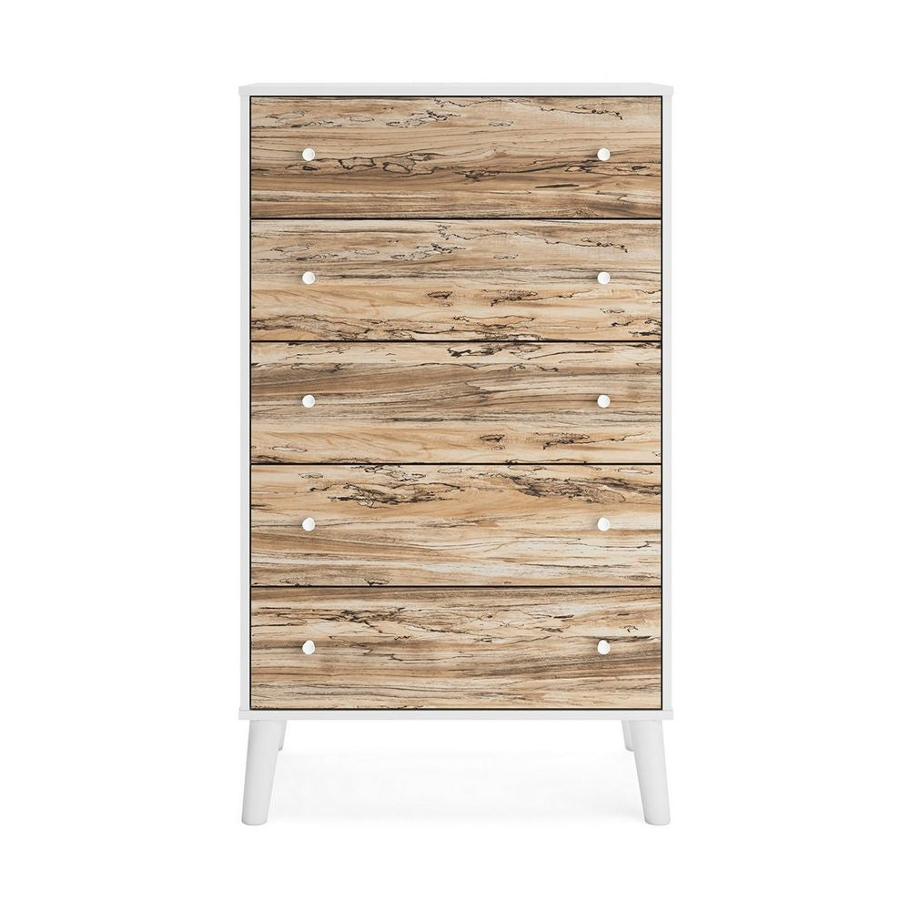 Asher 51 Inch Contemporary 5 Drawer Tall Dresser Chest White and Brown By Casagear Home BM296898