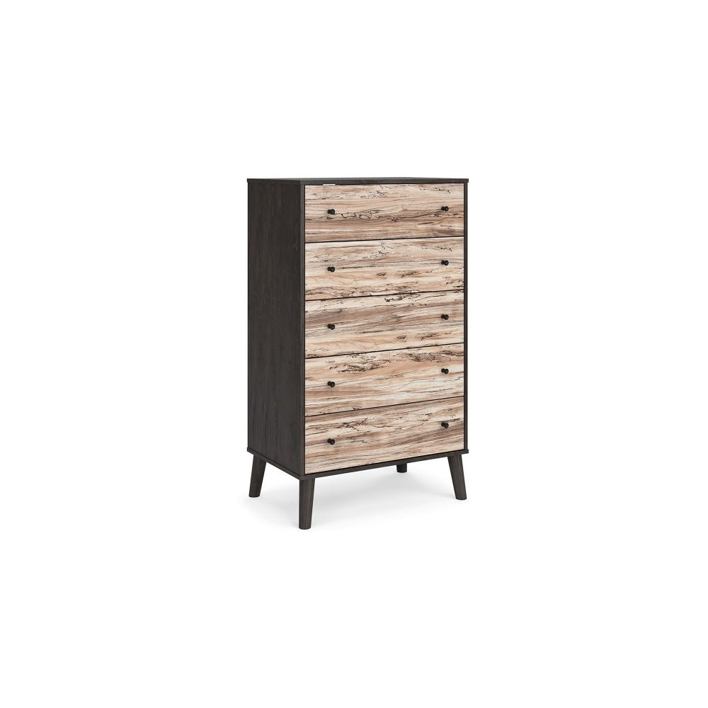 Asher 51 Inch Modern Tall Dresser Chest, 5 Drawers, Gray and Natural Brown By Casagear Home