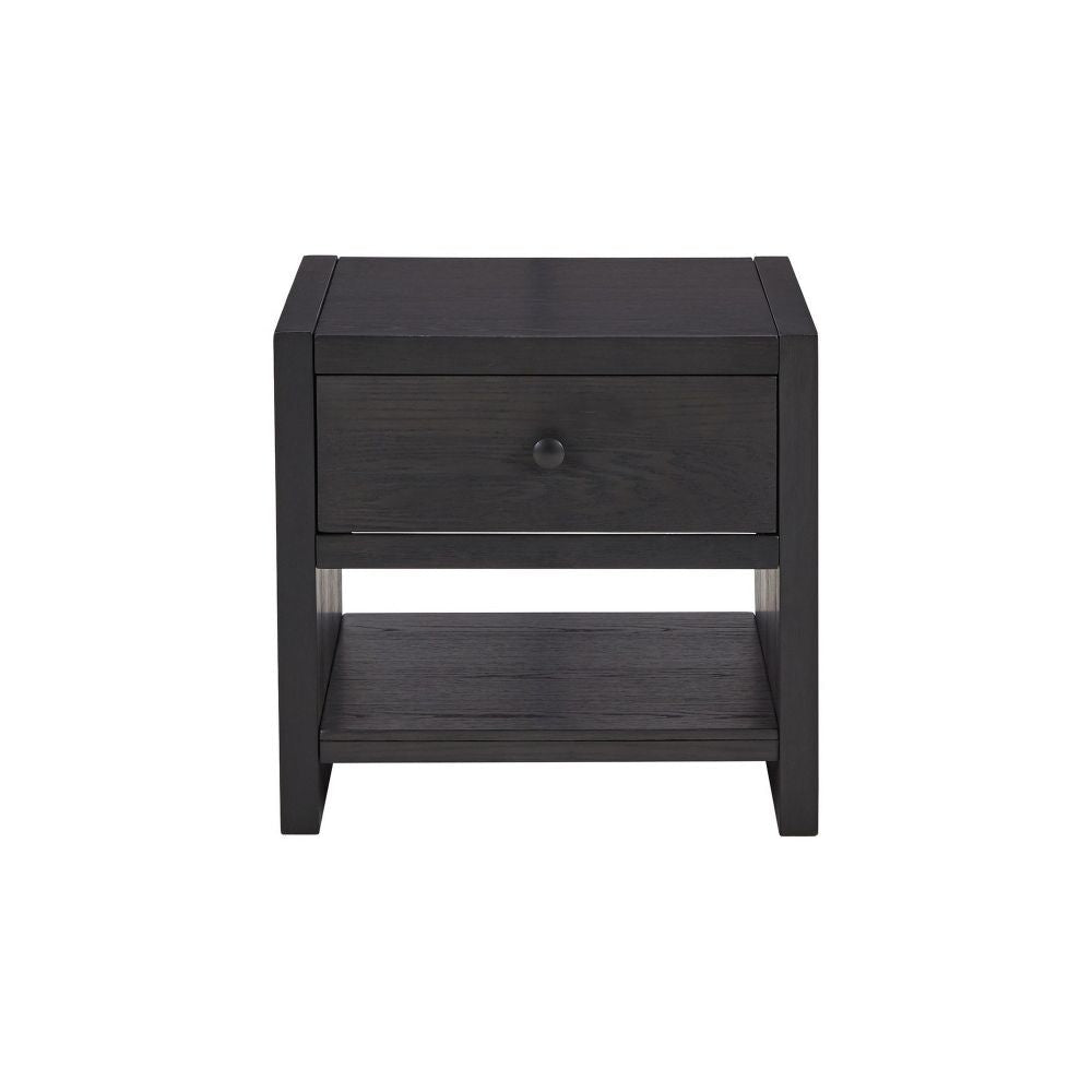 24 Inch Square Side End Table Wire Brushed Black Wood Single Drawer By Casagear Home BM296906