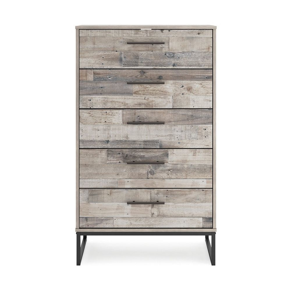 Vyne 51 Inch Tall Dresser Chest 5 Drawers White Woodblock Black Metal By Casagear Home BM296910