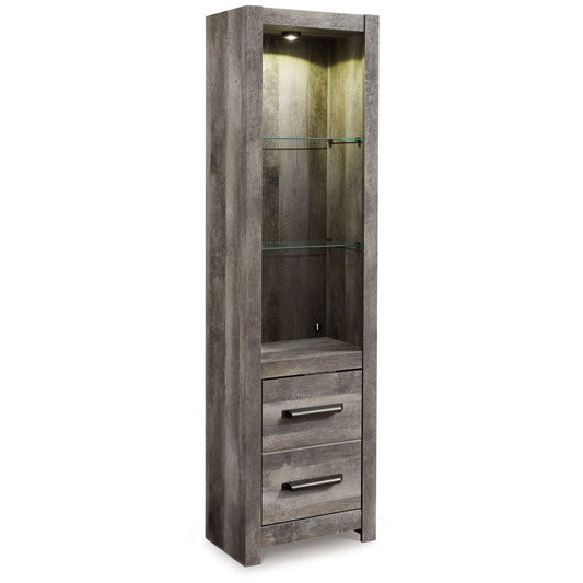 72 Inch Side Pier, 2 Glass Shelves, 2 Bottom Drawers, Rustic Gray Finish By Casagear Home