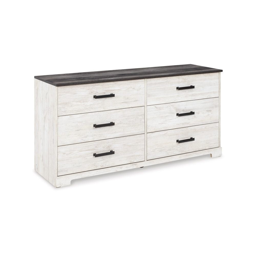 Wisp 59 Inch Wood Dresser, 6 Gliding Drawers, Rustic Crisp White Finish By Casagear Home