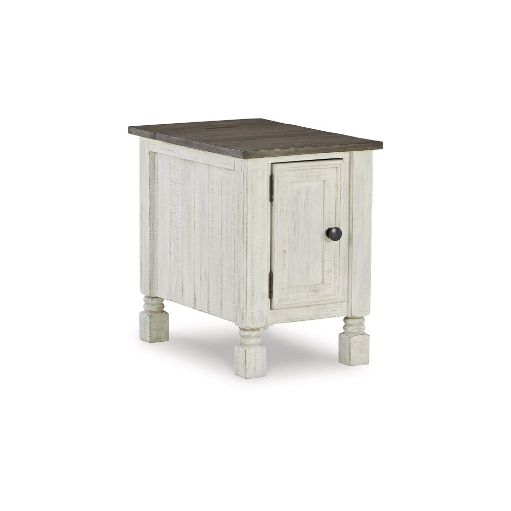 Tex 24 Inch Chairside End Table, Gray Plank Surface, USB Charger, White By Casagear Home