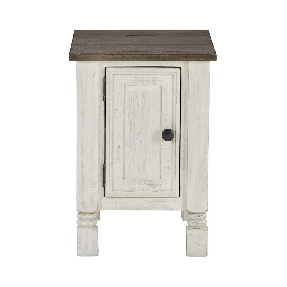 Tex 24 Inch Chairside End Table Gray Plank Surface USB Charger White By Casagear Home BM296922