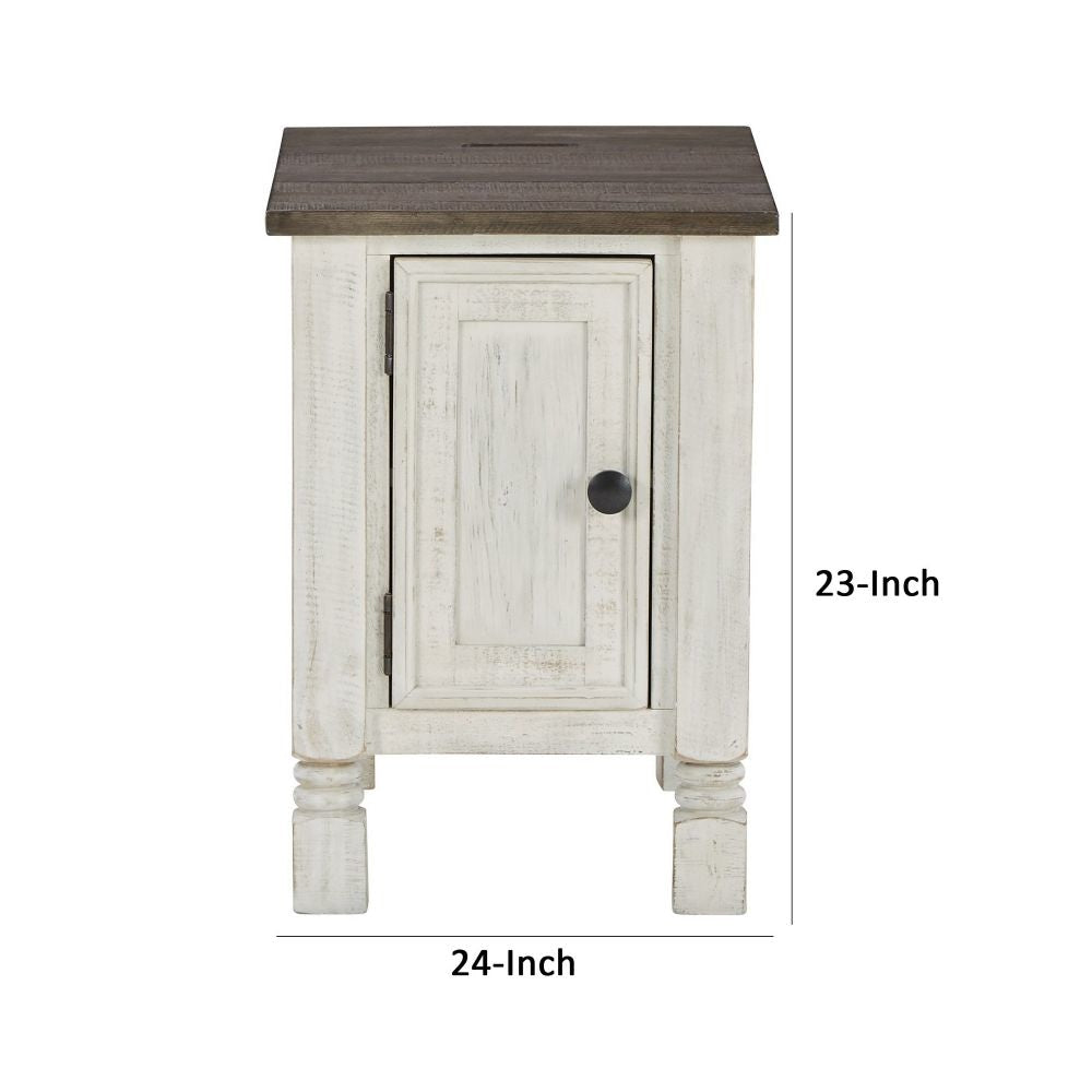 Tex 24 Inch Chairside End Table Gray Plank Surface USB Charger White By Casagear Home BM296922