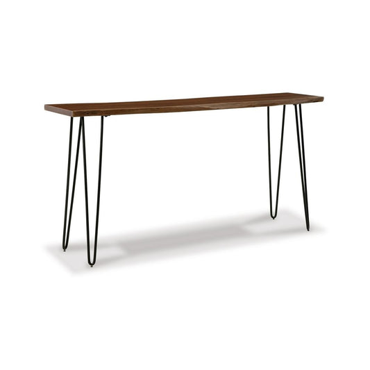 70 Inch Counter Height Dining Table, Light Brown Wood, Black Metal Legs By Casagear Home