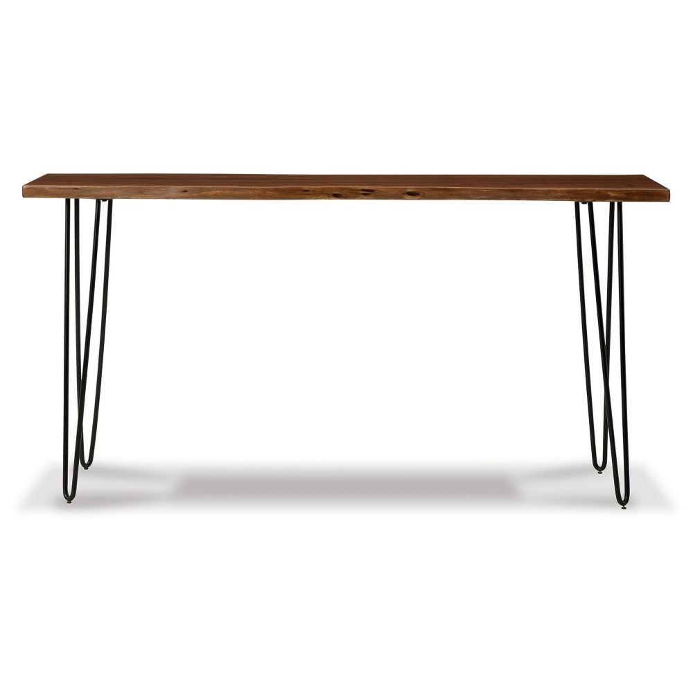 70 Inch Counter Height Dining Table Light Brown Wood Black Metal Legs By Casagear Home BM296925