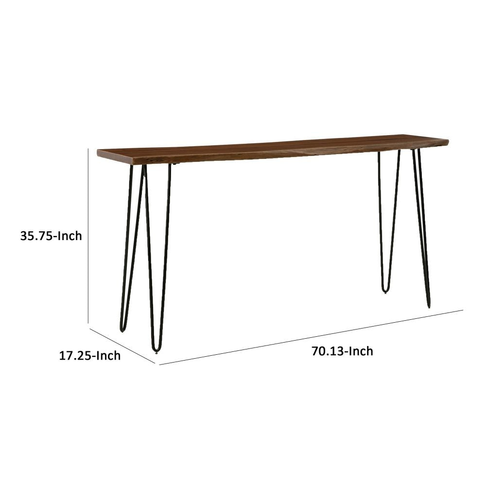 70 Inch Counter Height Dining Table Light Brown Wood Black Metal Legs By Casagear Home BM296925