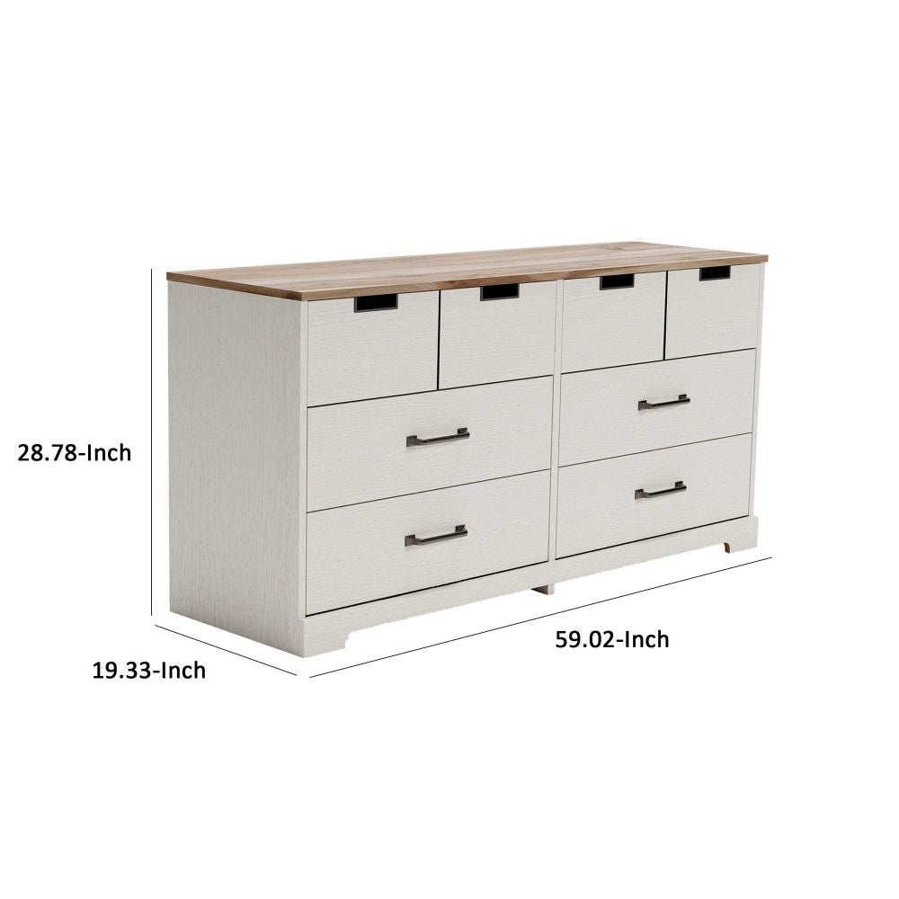 Ethos 59 Inch Dresser Crisp White Wood 6 Drawers Antique Nickel Handles By Casagear Home BM296930