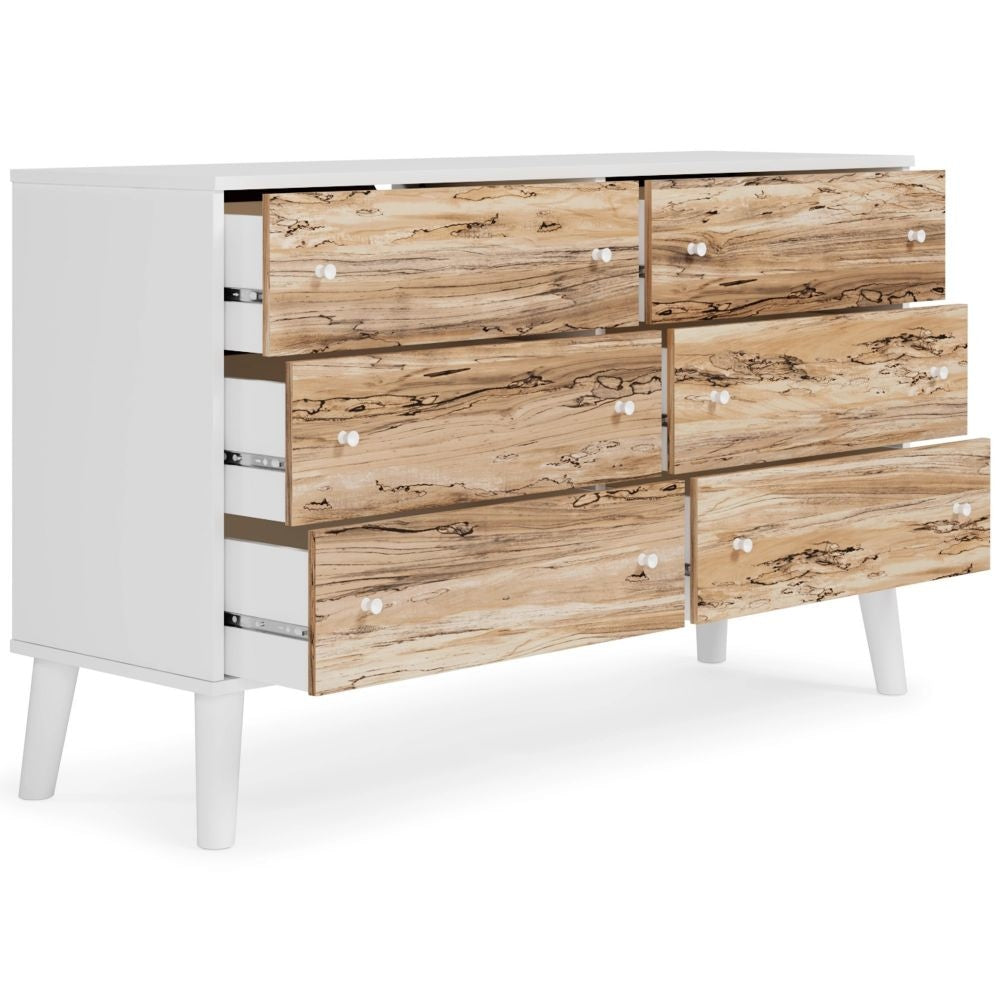 Asher 59 Inch Contemporary Dresser 6 Drawers White and Natural Brown By Casagear Home BM296944