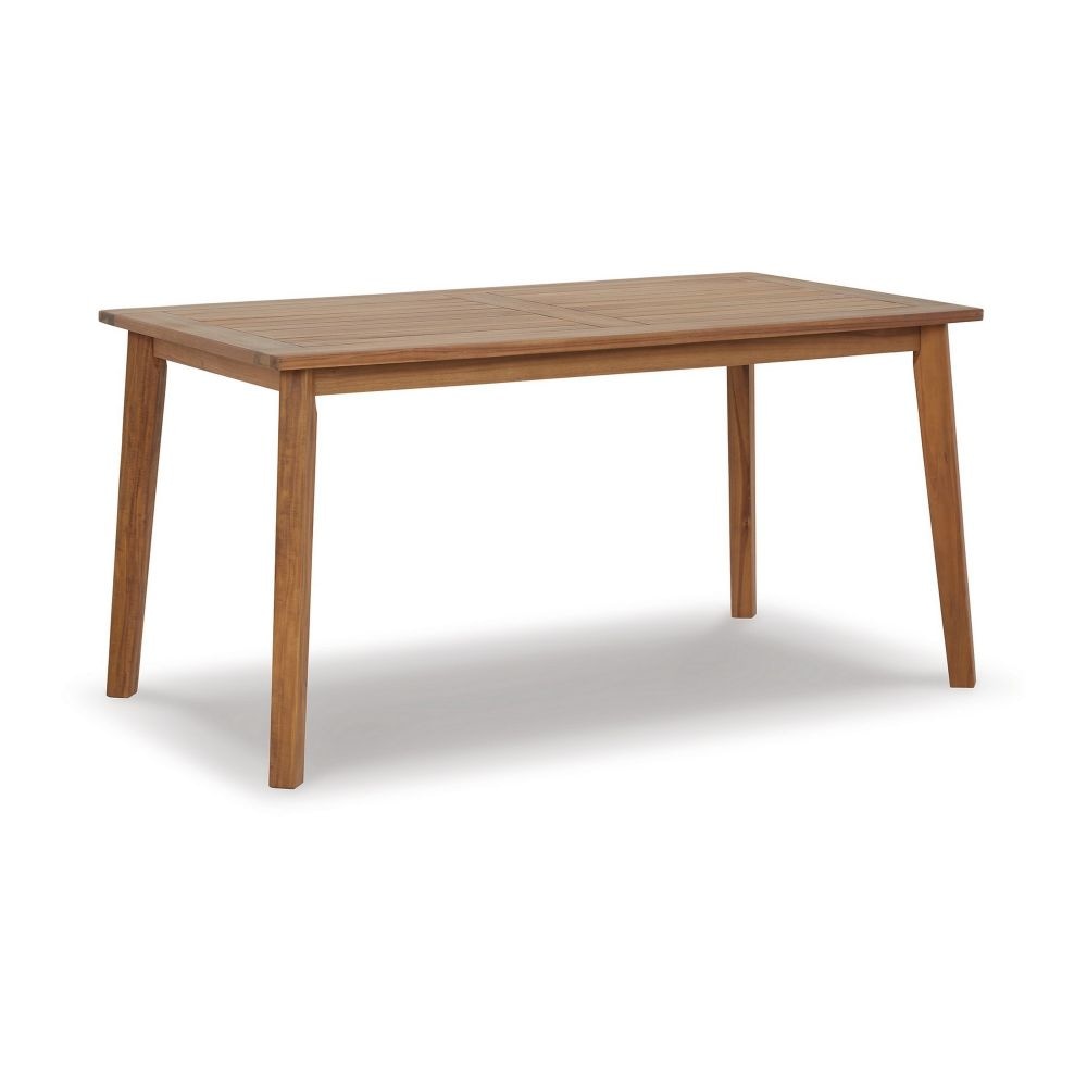Nilen 59 Inch Dining Table, Natural Brown Acacia Wood, Slatted Surface By Casagear Home