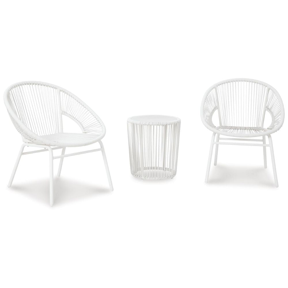 Hely 3 Piece Outdoor Table and Chairs Set, White All Weather Resin Wicker By Casagear Home