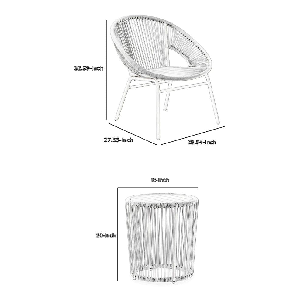 Hely 3 Piece Outdoor Table and Chairs Set White All Weather Resin Wicker By Casagear Home BM296979