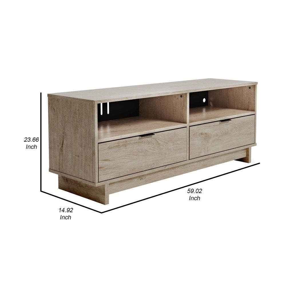 59 Inch TV Media Entertainment Center 2 Drawers Butcher Block Pattern By Casagear Home BM296985