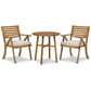 3 Piece Outdoor Chair and Table Patio Set, Brown Acacia Wood, Slatted Back By Casagear Home