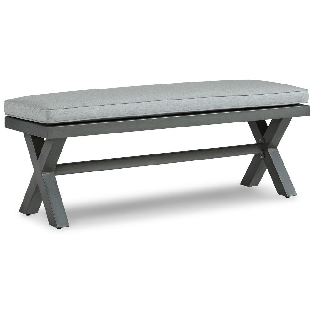 Asp 54 Inch Outdoor Bench, Gray Aluminum Frame, Soft Polyester Cushioning By Casagear Home