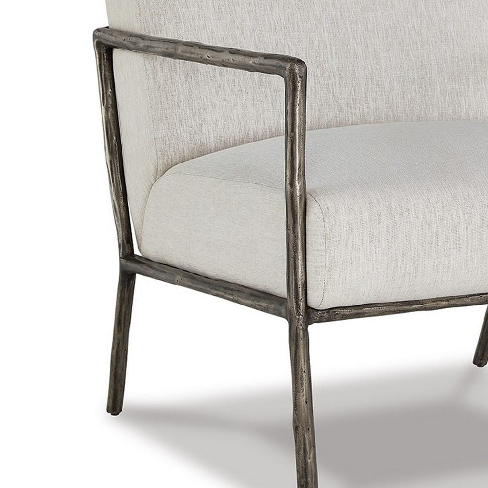 Tusk 30 Inch Accent Chair Classic Pewter Aluminum Frame Cream Upholstery By Casagear Home BM297016