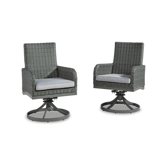 Asp 24 Inch Outdoor Swivel Chair, Set of 2, Aluminum Frame, Gray Upholstery By Casagear Home