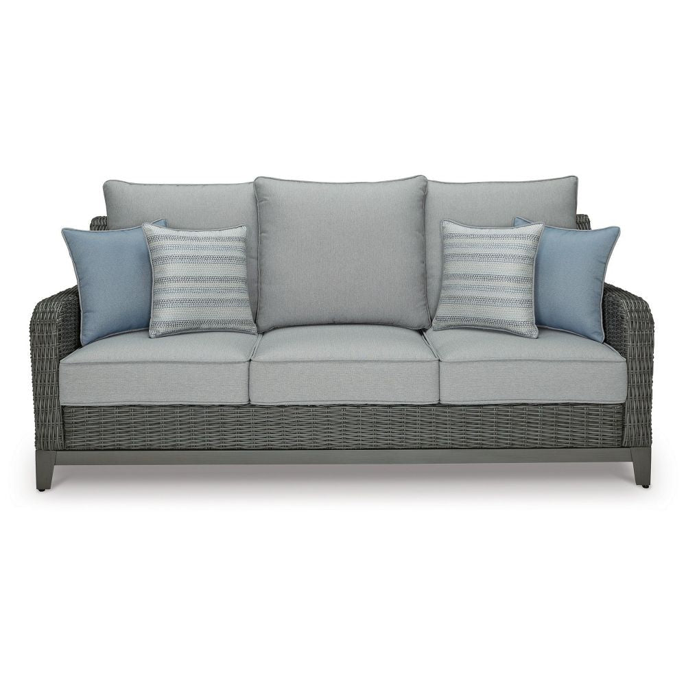 Asp 80 Inch Outdoor Resin Wicker Sofa Aluminum Frame Soft Gray Polyester By Casagear Home BM297046