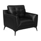 41 Inch Tufted Armchair, Black Vegan Faux Leather Upholstery, Track Arms By Casagear Home